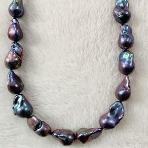 14K Gold Clasp Peacock Baroque Freshwater Pearl Necklace 85g 18”